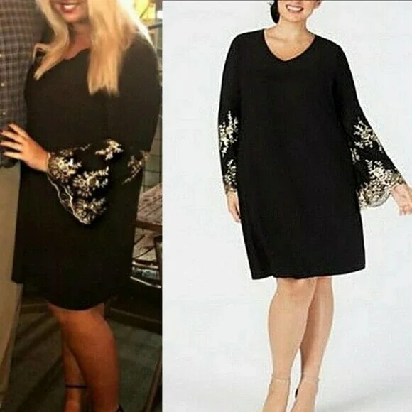 NWT MSK Bell Sleeve Shift Dress Black Gold Sleeve Women's Plus Size 1X H14730 - Picture 14 of 14